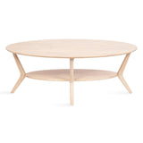 Kate and Laurel Nylah Oval Wooden Coffee Table; 48 x 26 x 18; Light Natural; Transitional Tiered Living Room Table with Solid Wood Construction and Sculptured Dowel Legs Kate and Laurel