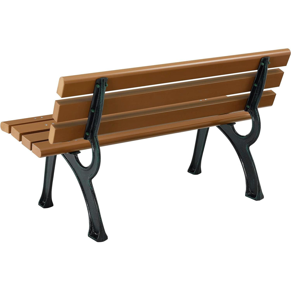 Global Industrial 4'L Outdoor Park Bench with Backrest, Recycled Plastic Slats, Wrought Iron Frame, 1100 lbs Capacity, Tan, Surface Mount, Easy Assembly Global Industrial