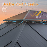 Warmally 12'×14' Hardtop Gazebo with Stable Support Posts, Outdoor Metal Gazebo with Nettings and Curtains Fast-Splicing Aluminum Structure for Patio Backyard Deck and Lawns Warmally