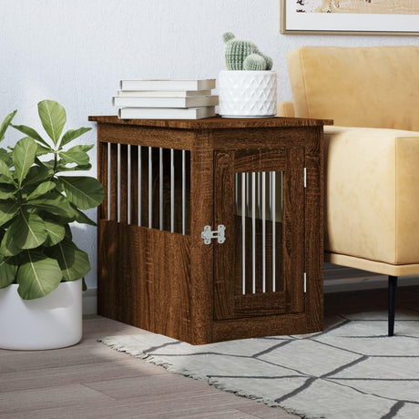 vidoXL Dog Crate Furniture - Indoor Puppy Kennel & End Table - Brown Oak Engineered Wood - 17.7"x24.4"x23.2" - Safe & Stylish Pet Crate for Living Room vidaXL