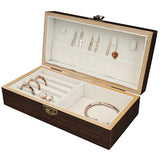 Handmade Wood Jewelry Box - Stylish Wood Travel Organizer for Women & Men, Unique Gift Ideas for Rings, Earrings, Necklaces & Bracelets, Flame Work Finish （Brown） DBlosp