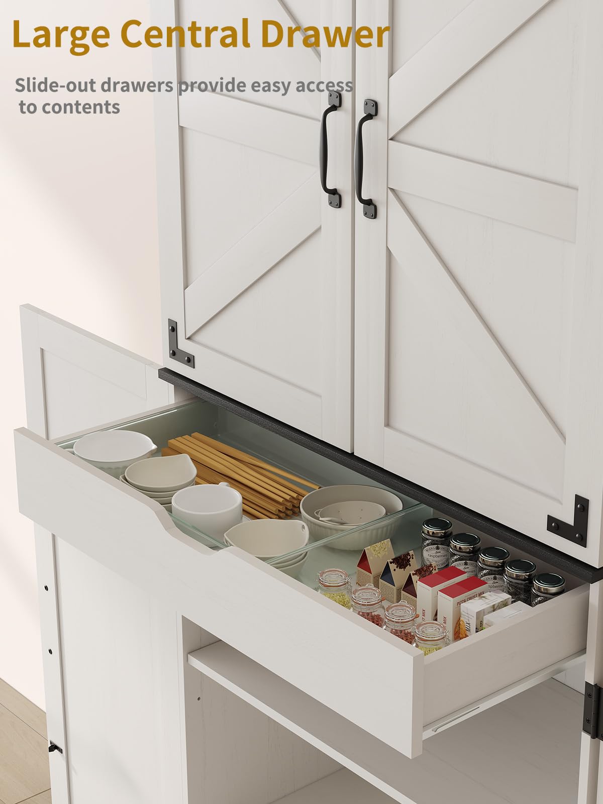 Kitchen Pantry Storage Cabinet 72” Tall, Bathroom Storage Cabinet with 4 Adjustable Shelves and 1 Drawer, Metal Storage Cabinet Freestanding Cupboard for Kitchen, Dining Room, Bathroom (White) Sunny Heart