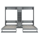 2-in-1 Design Dual Murphy Bed Twin Size with Cabinets and Shelves, Wood Wall Murphy Bed, Can be Folded Platform Bed with Convertible Shelf-Legs for Guest Room Home Office (Gray-7.23) XD Designs