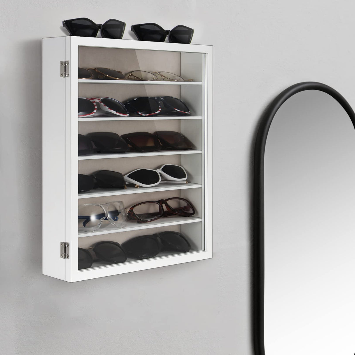 TJ.MOREE Sunglasses Organizer Storage Wall Mounted: 13 x 15.6 inches Eyewear Display Case Rustic Wood Eyeglasses Holder Large Glasses Storage Box,White TJ.MOREE