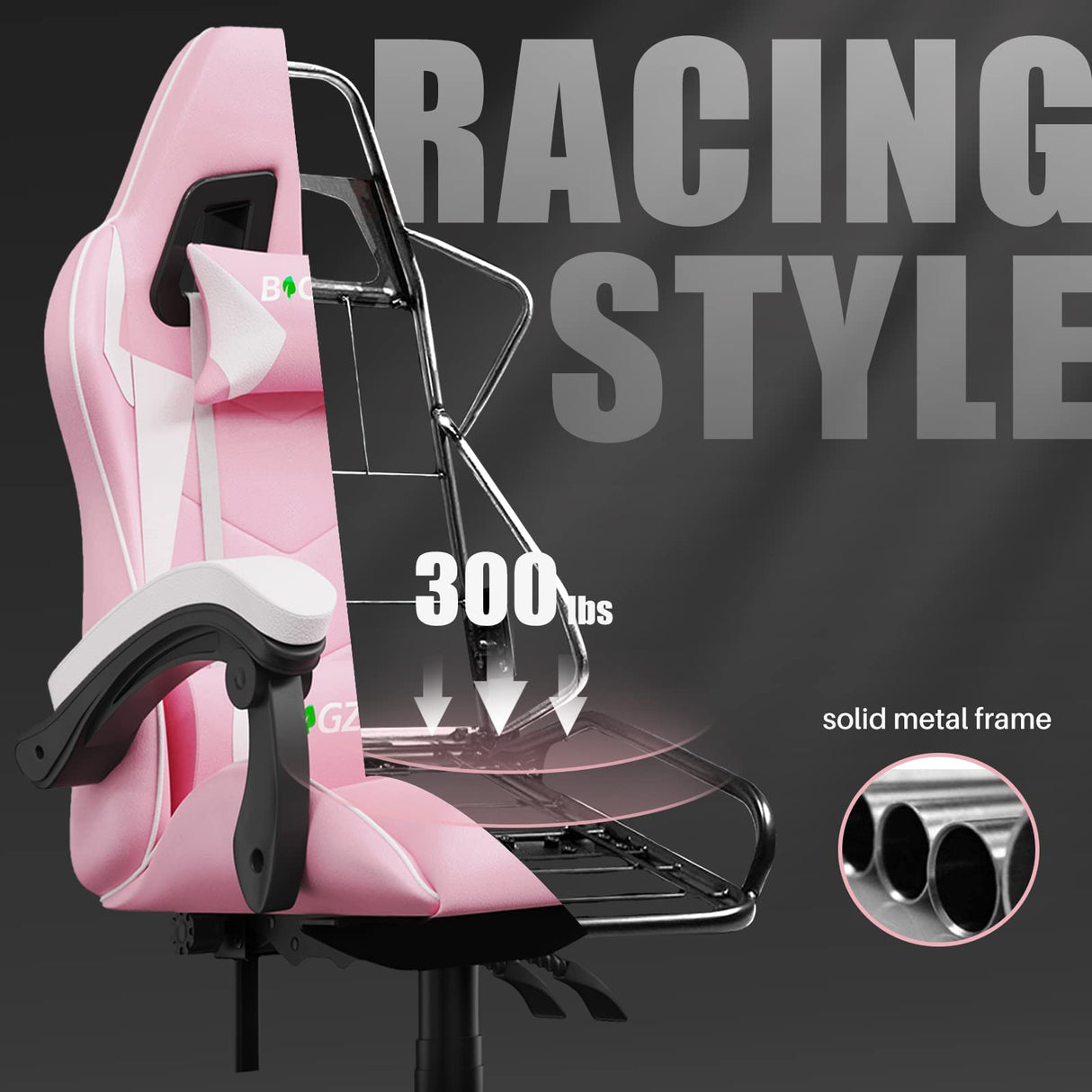 Pink Gaming Chair, Ergonomic Racing Computer Seat with Headrest and Lumbar Support, PU Leather High Back Height Adjustable Reclining Swivel Game Chairs for Adults Racingreat