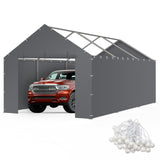 Carport Replacement Canopy Cover Sidewalls for 10x20x9.35FT Frame, Heavy Duty Garage Car Tent Shelter Tarp with Ball Bungees, Waterproof & UV Protected (Frame is not Included) (Grey) Yustuf