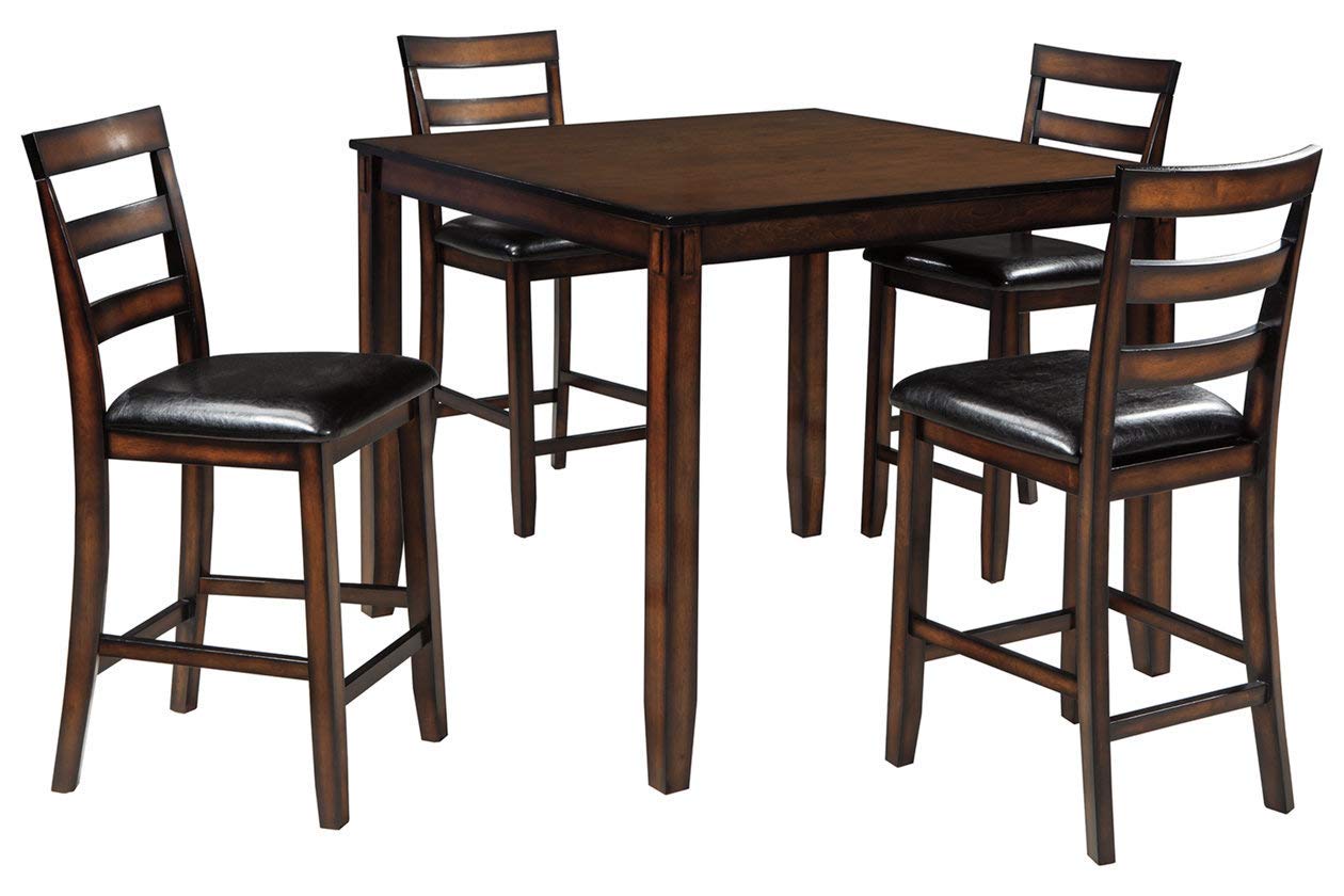 Signature Design by Ashley Coviar 5 Piece Counter Height Dining Set, Includes Table & 4 Barstools, Brown - WoodArtSupply