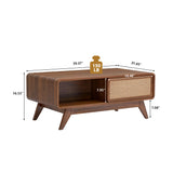 AVZEAR Mid Century Modern Coffee Table with Storage, Farmhouse Coffee Table Accent Center Tables with Sliding Linen Door Panel, Dining Table Centerpiece Decor Wood Coffee Table for Living Room, Walnut AVZEAR