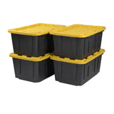 CX BLACK & YELLOW, 27-Gallon Heavy Duty Tough Storage Container & Snap-Tight Lid, (14.3"H x 20.6"W x 30.6"D), Weather-Resistant Design and Stackable Organization Tote [4 Pack] CX
