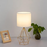 COTULIN Gold Modern Hollow Out Base Bedroom Small Table Lamp,Bedside Nightstand Lamp with Geometric Metal Base White Fabric Shade,Cute Desk Lamp for Kids Living Room COTULIN