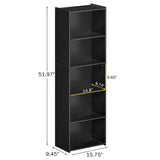 SUPER DEAL Wood Bookcase 5-Tier Open Shelf Narrow Tall Cube Bookshelf for Small Spaces Freestanding Display Storage Organizer for Kids Bedroom Home Office Apartment, 52 Inch Black SUPER DEAL
