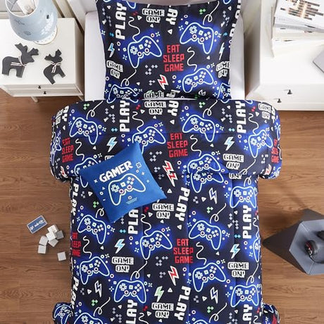 Kaleido Space Kids Comforter Set Twin Size for Boys, Glow in The Dark Gamer Bedding Set 1 Comforter, 1 Decor Pillow, 1 Pillow Sham, Twin XL Comforter Set Kaleido Space