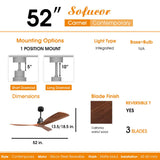 Sofucor 52 Inch Ceiling Fan No Light Outdoor Ceiling Fan Remote Controlled 3 Carved Wood Fan Blades Reversible DC Motor Ceiling Fan Without Light for Farmhouse Modern Style Sofucor