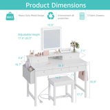 KAI-ROAD White Makeup Vanity Desk with Mirror and Lights, 40 inch Girls Vanity Set with Chair, Make Up Dresser Table with Drawers and Power Outlet for Bedroom Small Space KAI-ROAD