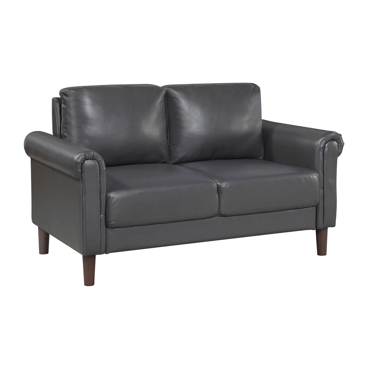 Lexicon 57" W Loveseat, Faux Leather Upholstered Couch, Loveseat with Rolled Armrest for Bedroom/Office/Waiting Room, 2 Seater Couch, Dark Gray Lexicon