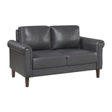 Lexicon 57" W Loveseat, Faux Leather Upholstered Couch, Loveseat with Rolled Armrest for Bedroom/Office/Waiting Room, 2 Seater Couch, Dark Gray Lexicon