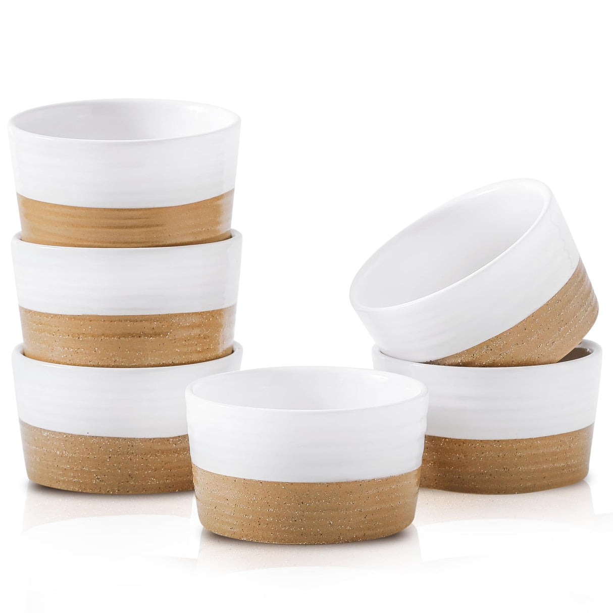 Hasense Ramekins, 6 oz Stoneware Ramekins Oven Safe Set of 6, Mini Ramekins Bowls for Dipping, Brulee, Custard, Farmhouse White Ramekins Gift Hasense