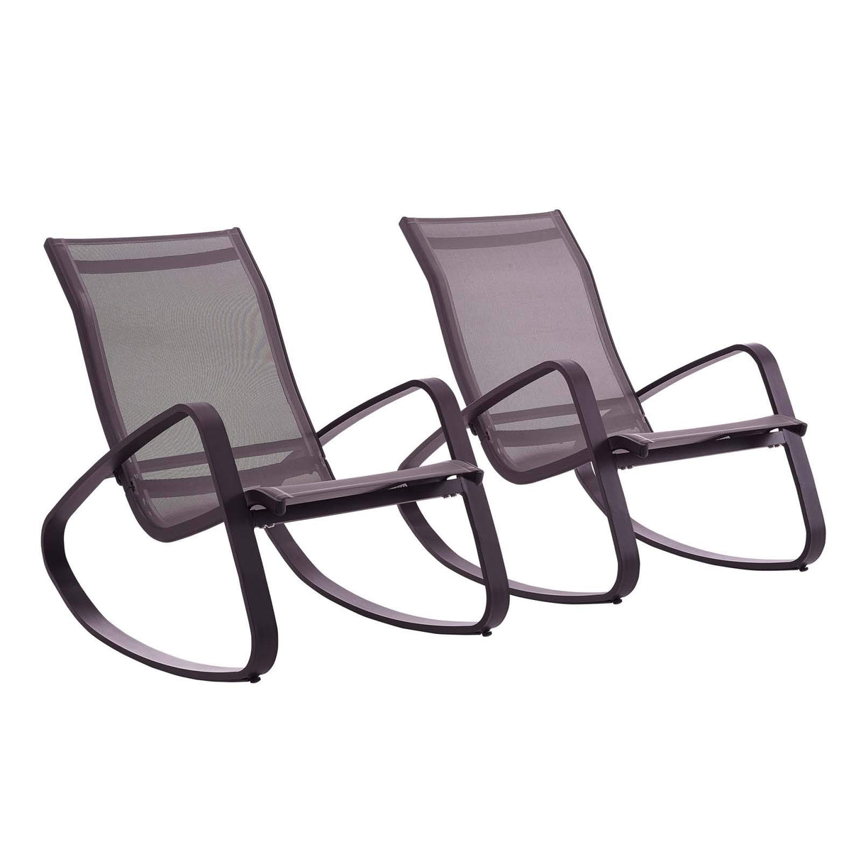 Modway Traveler Outdoor Patio Aluminum Mesh Rocking Sling Gliders, Two Lounge Chairs, Black Modway