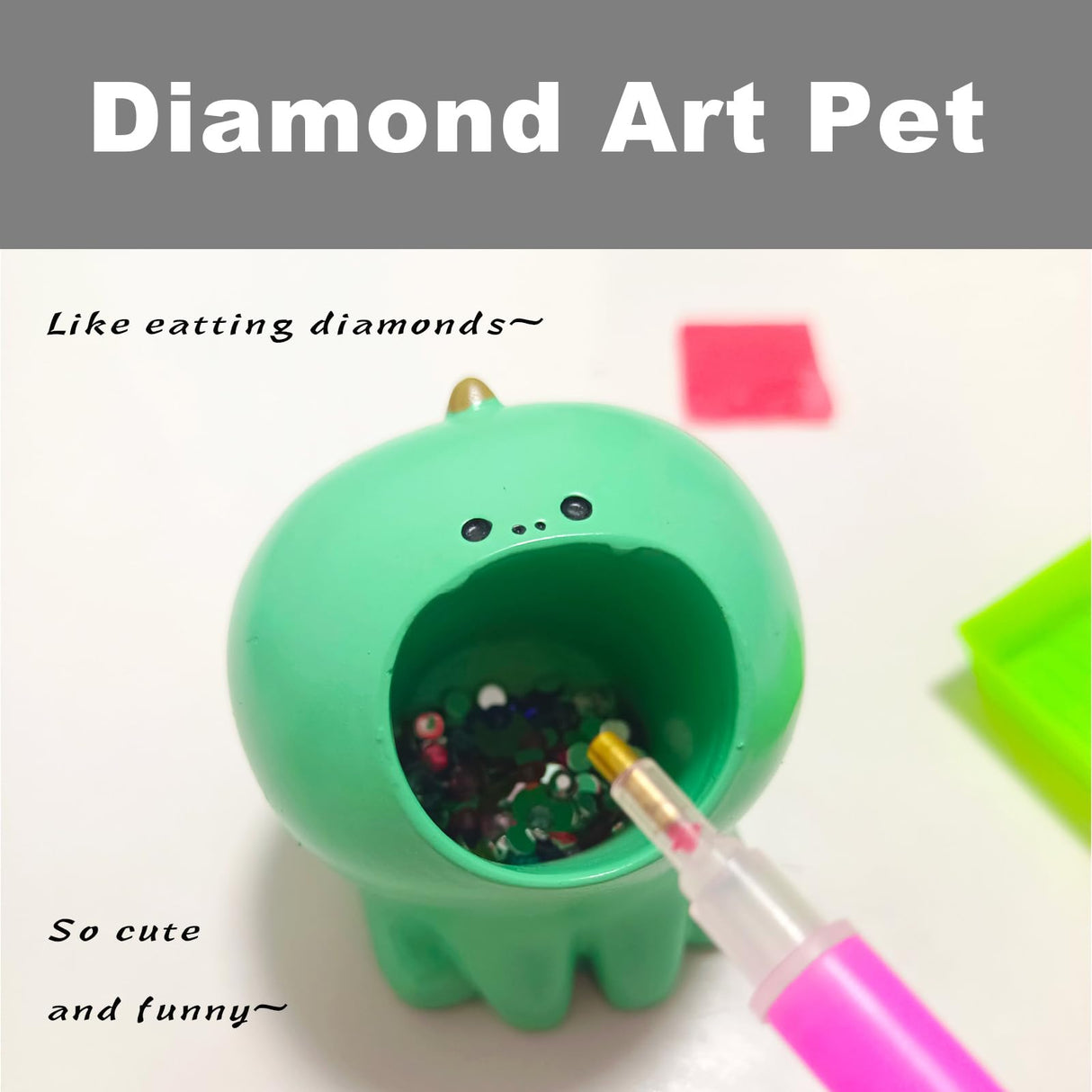 LINFANG Diamond Art Tool Desktop Trash Can Ornament Cute Tool, Diamond Painting Accessories, Diamond Art Kit for Adults, Creative Mini Garbage Can, Small Storage | Ideal for Diamond Work (Dinosaur) LINGFANG