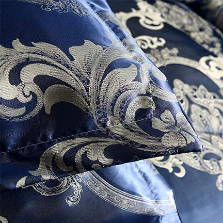Raytrue-X King Comforter Set Silk Blanket All Season Bed Comforter King Set Royal Blue Jacquard Quilt Soft Microfiber Bedding Sets Matching 2 Pillow Shams(King, 104x90 inches) Raytrue-X
