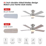 Mpayel Ceiling Fans With Lights and Remote/APP Control,46" Flush Mount Ceiling Fan Dimmable DC Motor，Low Profile Ceiling Fan for Bedroom,Living Room,Brushed Nickel Mpayel