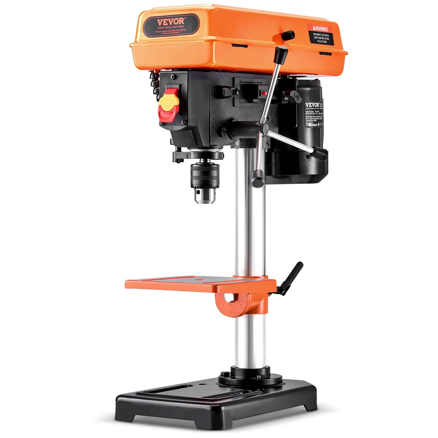 VEVOR 8 in Benchtop Drill Press, 2.3A Induction Motor, Tabletop Drilling Machine with 750/1140 / 1740/2340 / 3200 RPM Adjustable Speed, 0-45° Tilting Worktable, LED Work Light, for Wood Metal - WoodArtSupply