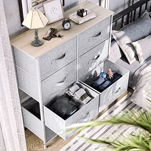 YITAHOME 8 Drawers Dresser - Fabric Storage Tower, Organizer Unit for Bedroom, Living Room & Closets - Sturdy Steel Frame, Easy Pull Fabric Bins & Wooden Top YITAHOME