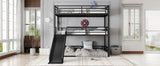 Metal Triple Bunk Bed with Slide, Twin XL Over Twin XL Over TwinXL Bunkbeds with Ladder, Heavy Duty 3 Bunk Bed Frame with Safety Guardrails for 3 Teen/Adults, Easy Assembly, Black Bellemave