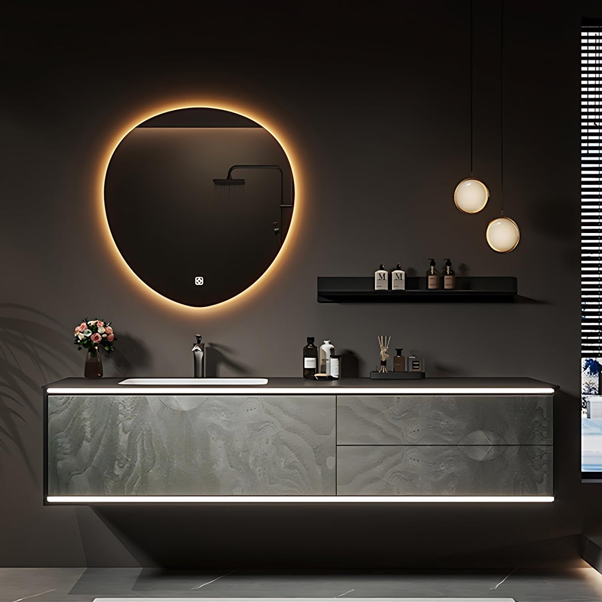 Bathroom Vanity with Sink - Single Sink Solid Wood Bathroom Sink Cabinet, LED Anti-Fog Mirror, Floating Vanity with Ample Storage, Easy Assembly, Modern Elegant Design, Wall Mount Installation (60") ZGNBSD