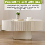 WUPDPQS Round Drum Coffee Table White Round Fluted Coffee Table Wood Circle Coffee Table Circular Pedestal Coffee Table Industrial Center Table for Farmhouse Living Room (White, 30.9 * 30.9 * 13.8") WUPDPQS