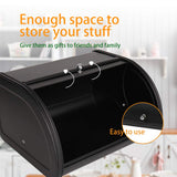 KL X458 Metal Bread Box/Bin/kitchen Storage Containers with Roll Top Lid (Black) KL