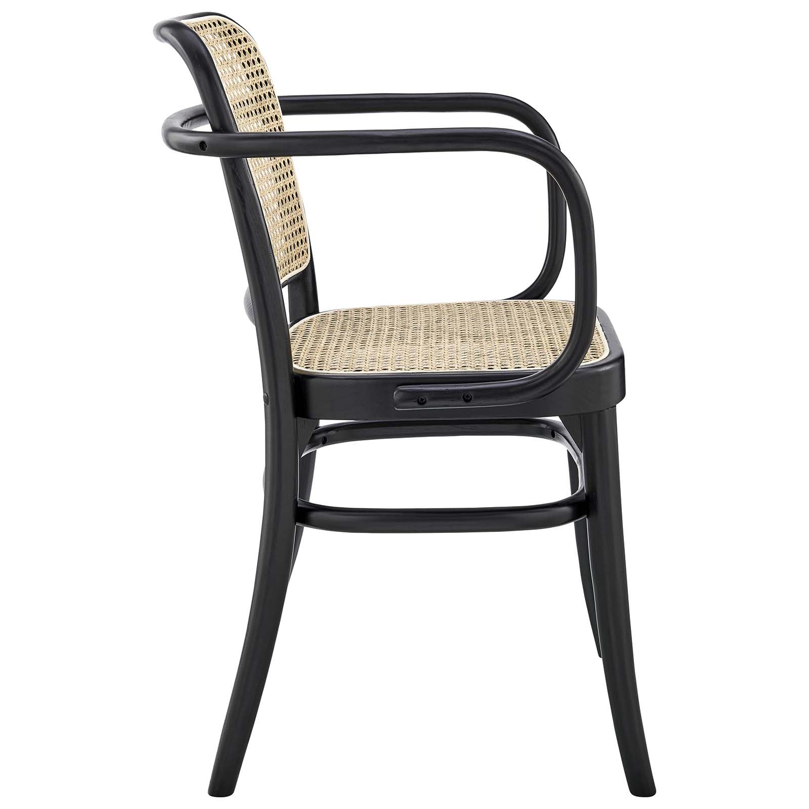 Modway Winona Elm Wood Dining Chair with Cane Rattan Seat in Black 21 x 22.5 x 32 - WoodArtSupply