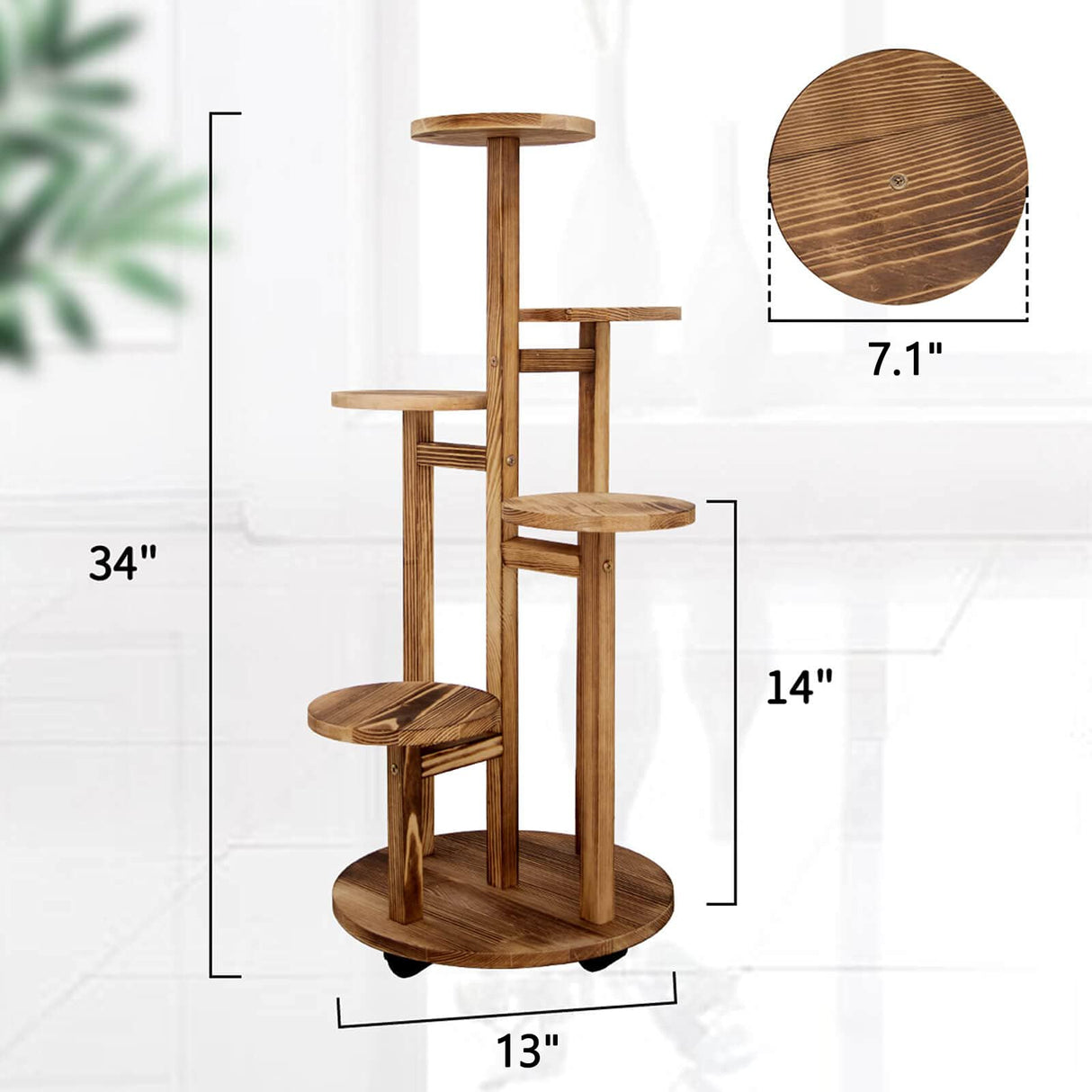 GEEBOBO 5 Tiered Tall Plant Stand for Indoor, Wood Plant Shelf Corner Display Rack, Multi-tier Planter Pot Holder Flower Stand for Living Room Balcony Garden Patio (Walnut) GEEBOBO