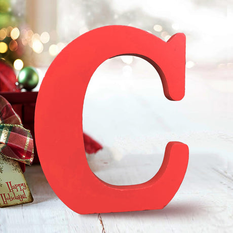 AOCEAN 6 Inch Red Wood Letters Unfinished Wood Letters for Wall Decor Decorative Standing Letters Slices Sign Board Decoration for Craft Home Party Projects (C) AOCEAN