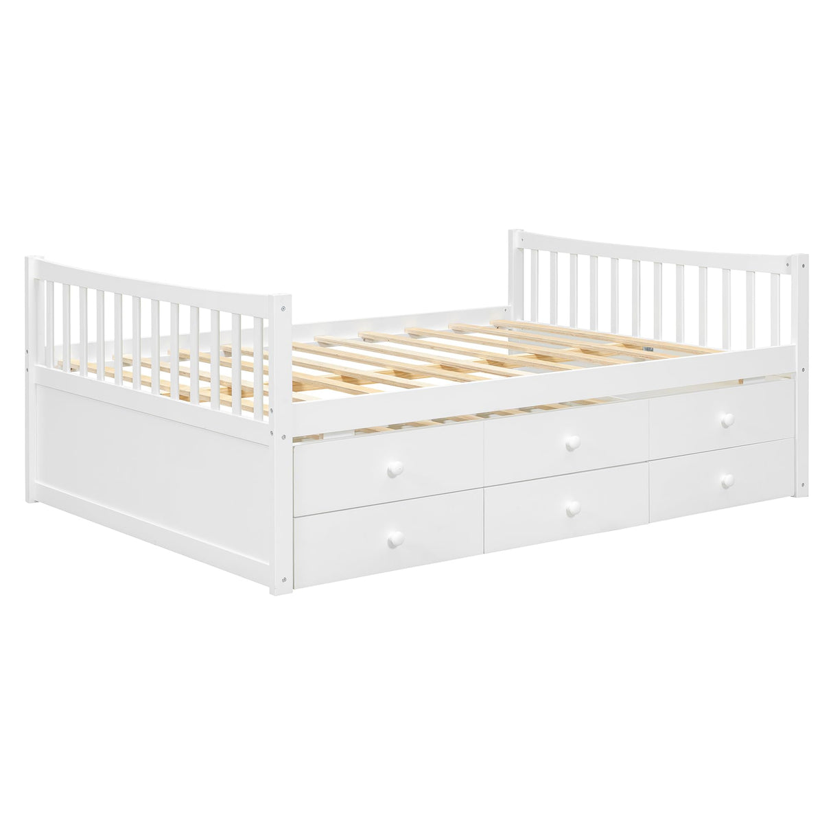 Harper & Bright Designs Full Size Daybed with Twin Size Trundle and 3 Storage Drawers, Wood Full Captain’s Bed with Trundle Bed, Full Platform Bed Great for Kids Guests Sleepovers (White) Harper & Bright Designs