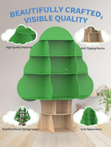 Tree Kids Bookshelf, Toddler Wood Bookcase, 16-Cubby Children Toy Storage Organizer Book Shelf for Kids Rooms, Nursery, Bedroom, Living Room, Classroom, Boy Girl’s Gift (Green Tree) Bear Qiaqia