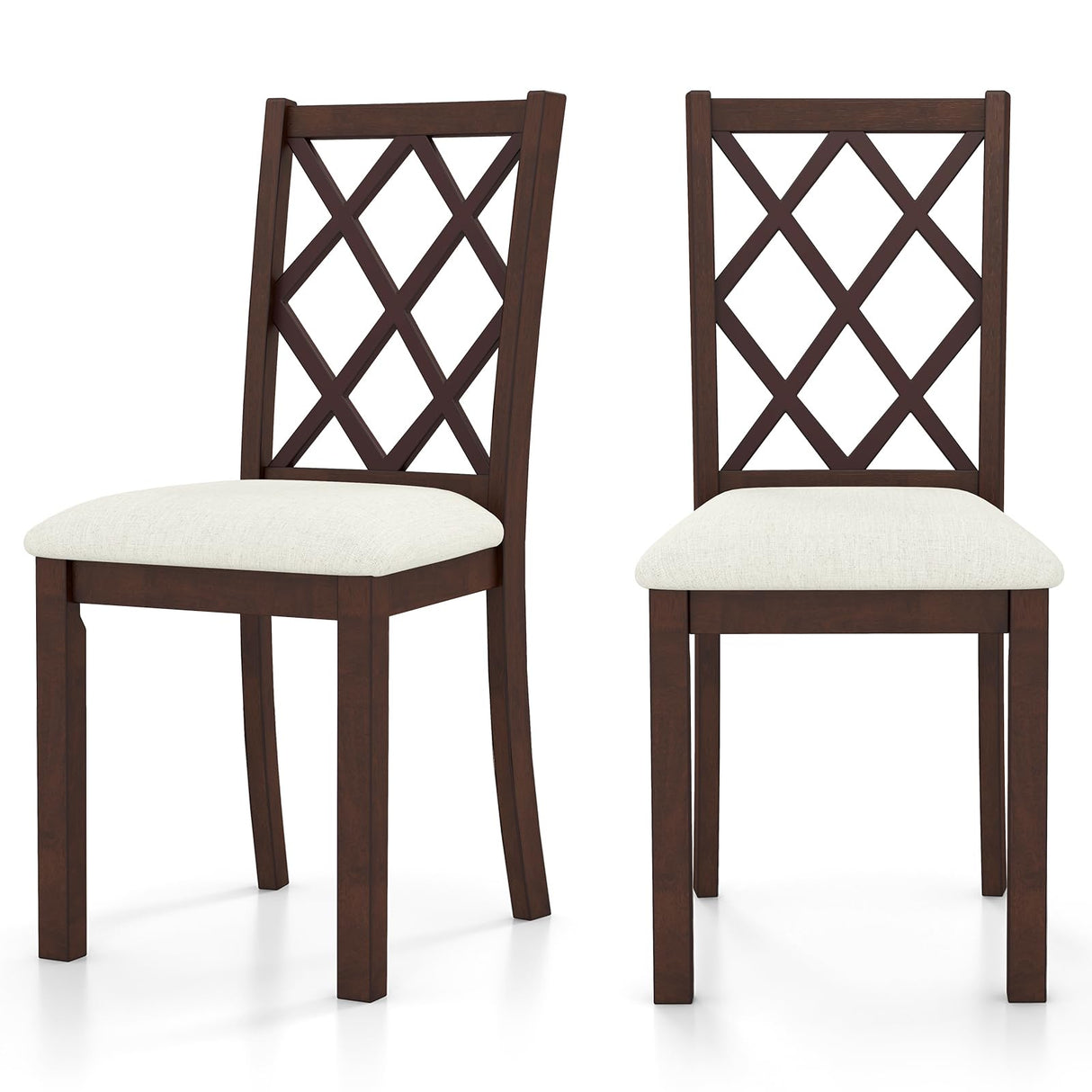 Giantex Wood Dining Chairs Set of 2, Farmhouse Kitchen Chair with Rubber Wood Legs, Max Load 400 Lbs, Armless Wooden Dining Side Chairs w/Cushion Seat, High Back Upholstered Dining Room Chair, Walnut Giantex