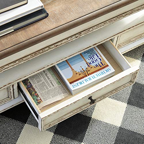 Signature Design by Ashley Realyn Vintage Farmhouse Rectangular Lift Top Coffee Table with Storage Drawer, White & Brown - WoodArtSupply