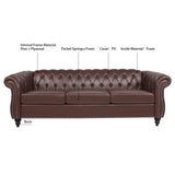 CLUBKNIGHT Modern Chesterfield Sofa Three Seater Couch,Faux Leather Couch with Rolled Arms,Comfy Couches for Living Room,Office,Reception Room(Brown) CLUBKNIGHT