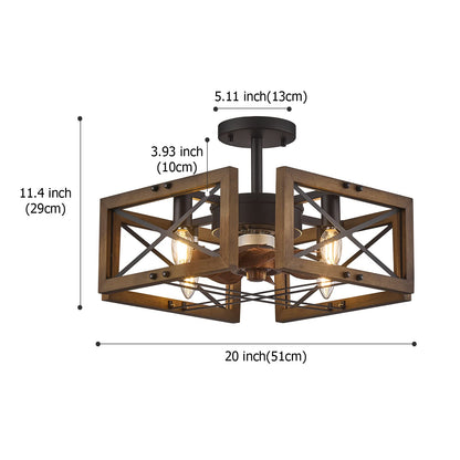 DUJAHMLAND Farmhouse Flush Mount Ceiling Fan with Light, Remote Control , 20 Inch Industry Wood Low Profile for Bedroom Living Room Kitchen (Antique Wood 4-Light)