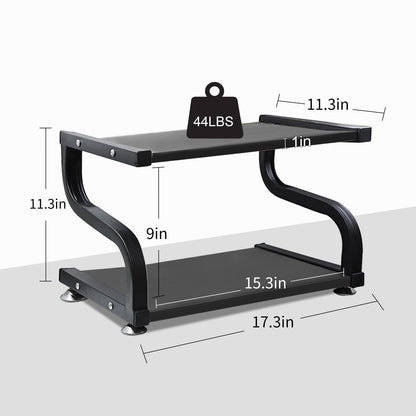 URLINE Printer Stand with Storage 2 Tier Desktop Shelf Printer Table Organizer Anti-Slip Heavy Duty Modern Wooden Shelf for Office Home,Black