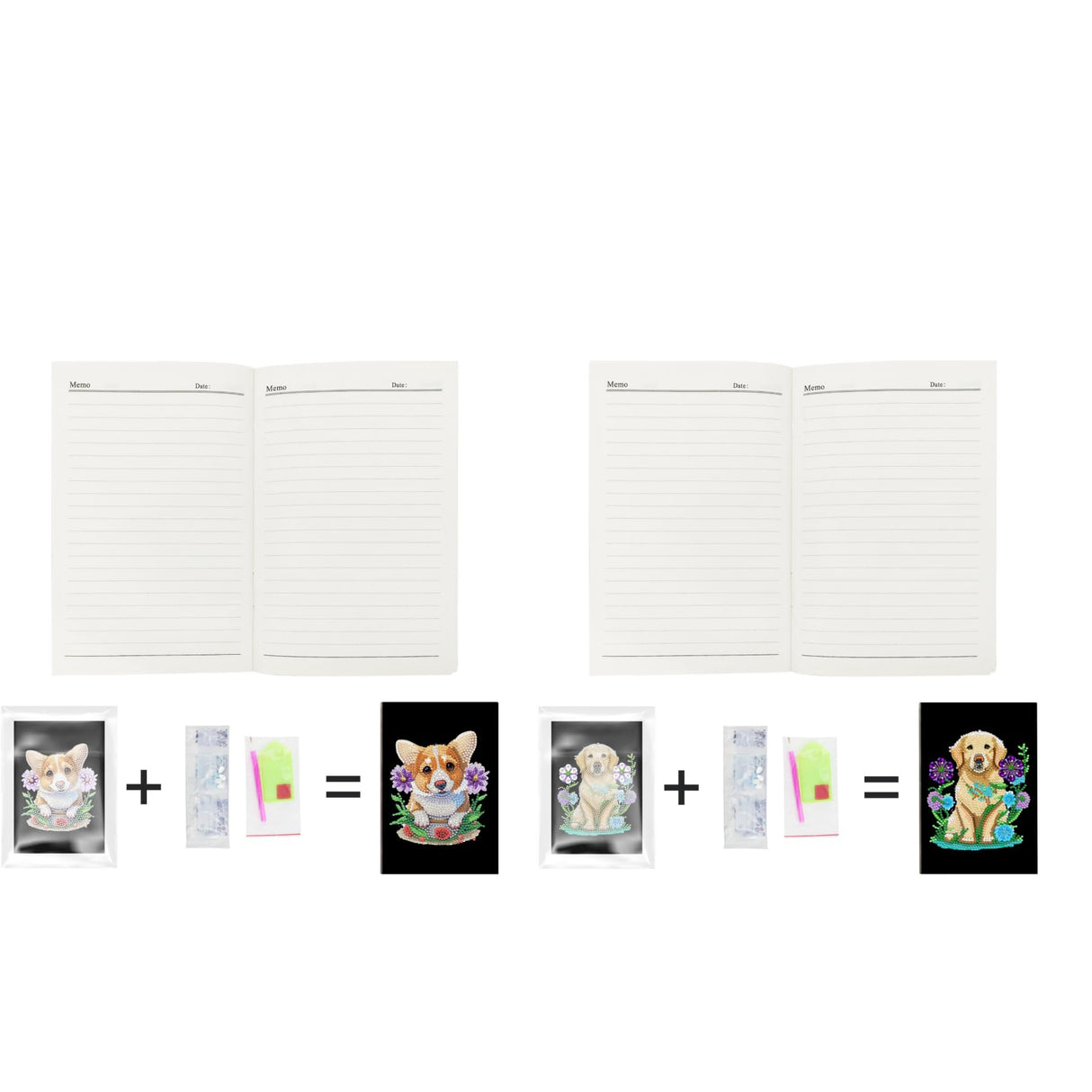 MaiYiYi 2 PCS Dog Notebook Diamond Painting Kit Cute Dog Diary Book Diamond Art Pet Dog Notepad Diamond Painting by Numbers for Study Home Office Art Drawing (20X14 CM) MaiYiYi