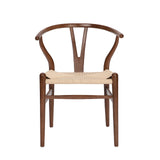 Polynices Wishbone Chair, Weave Solid Wood Mid-Century Modern Y Shaped Backrest Dining Chair (Walnut Set of 2) Polynices