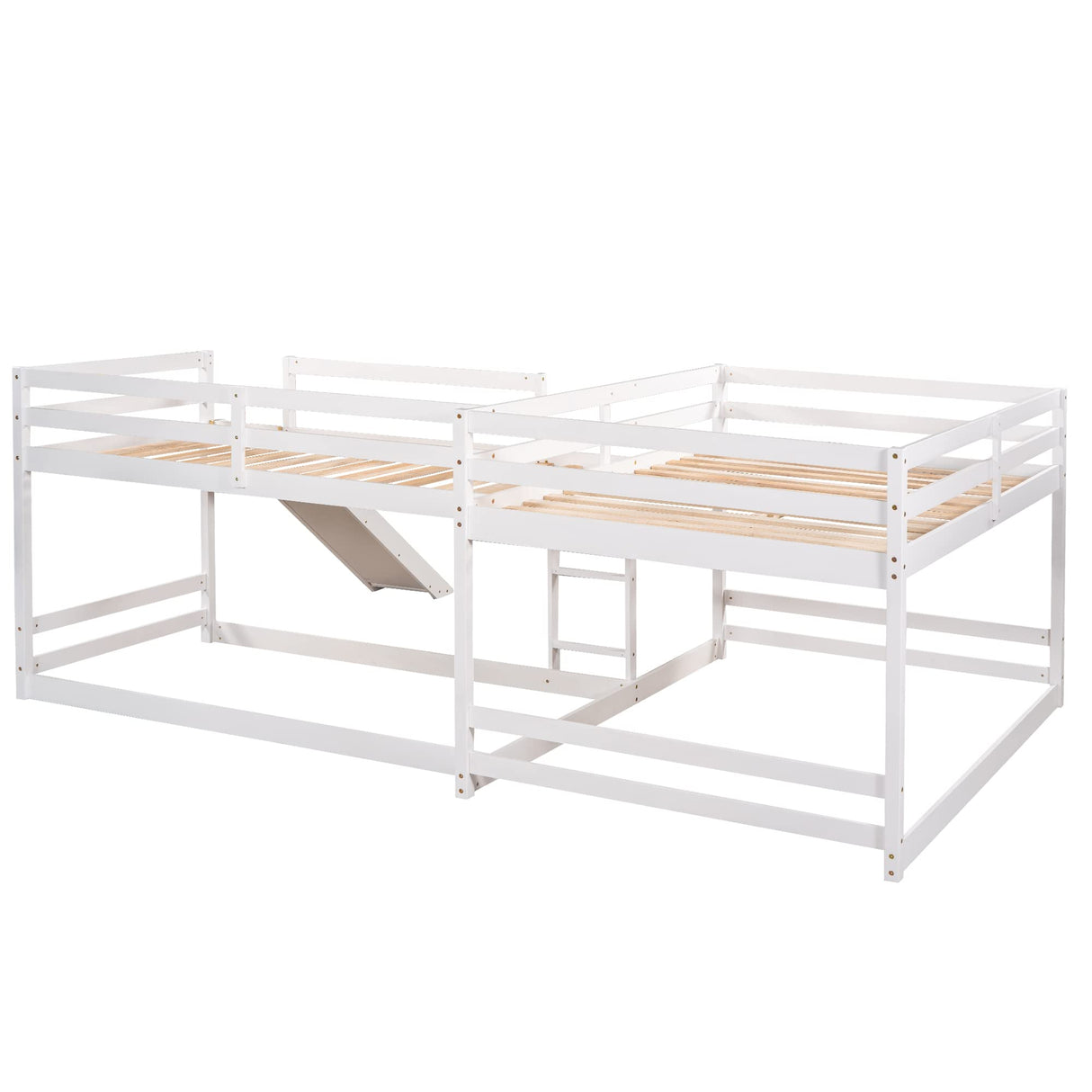 L-Shape Quad Bunk Bed for 4 With Slide, Full Over Full & Twin Over Twin, Corner Beds for Kids Boys Girls Teens (4 Beds, White) Bellemave