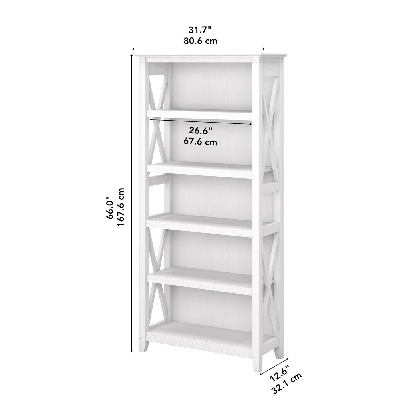 Bush Business Furniture Key West 5-Shelf Bookcase in Pure White Oak with Adjustable Shelves - WoodArtSupply