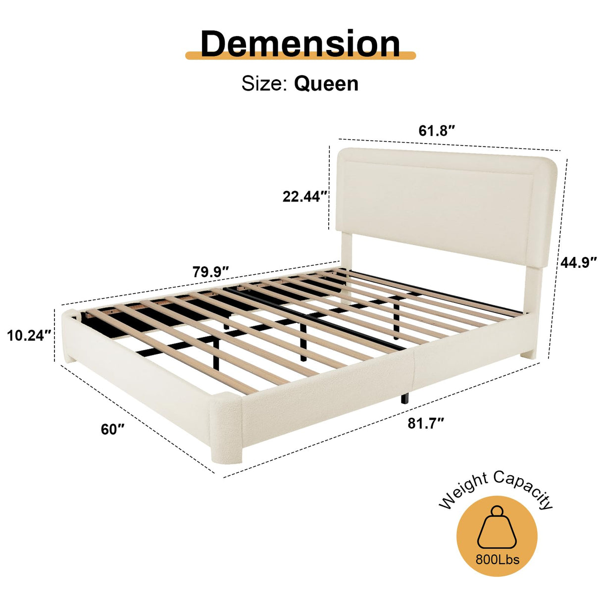 Queen Size Boucle Bed Frame, Modern Cream Bed Frame with Headboard, Soft Rounded Corners, No Box Spring Required, Adjustable Headboard, Easy Assembly WEUP