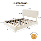 Queen Size Boucle Bed Frame, Modern Cream Bed Frame with Headboard, Soft Rounded Corners, No Box Spring Required, Adjustable Headboard, Easy Assembly WEUP