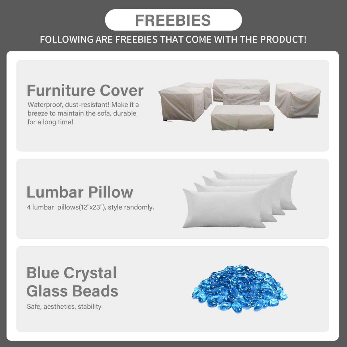 Rattaner 7 PCS Outdoor Furniture Sets 60000BTU 45-Inch Outdoor Propane Fire Pit Table Patio Furniture Set No-Slip Cushions and Waterproof Covers, Light Grey Rattaner