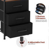 LAKEMID Night Stand Set 2 with Charging Station, Nightstands Set of 2 with 20 Colors LED Light Strip 3 Drawers, Side Tables Bedroom End Table with USB ports and Outlets for Living Room (Rustic Brown) LAKEMID