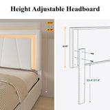 Benevika Full Bed Frame with 4 Storage Drawers and Adjustable Headboard, Upholstered Platform Bed with LED Lights and USB Ports, Solid Wooden Slats Support, No Box Spring Needed, Easy Assembly, Beige Benevika